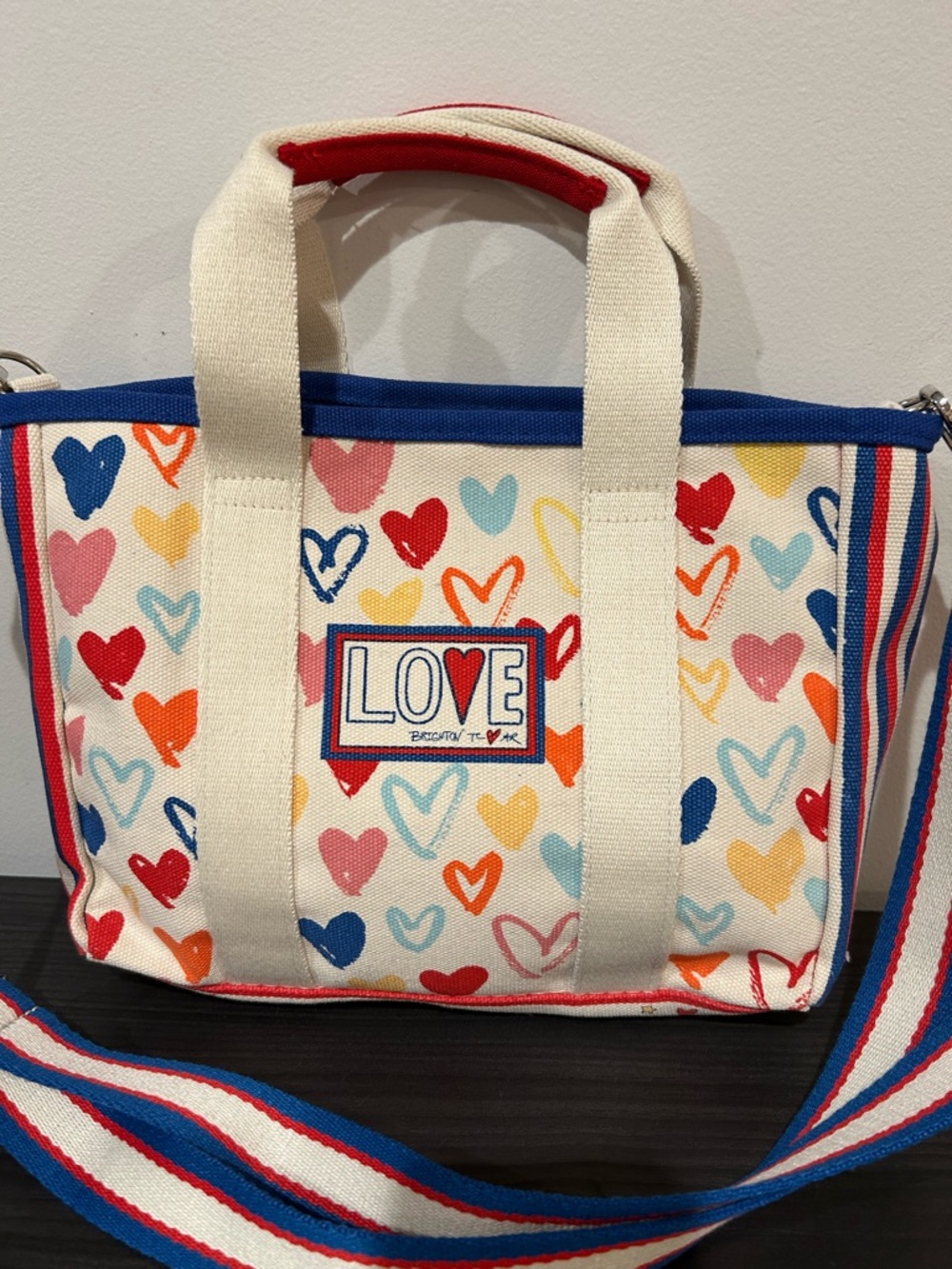 Brighton Red, White and You, Canvas Heart Print Tote, 14x8x3, EUC - Picture 2 of 11